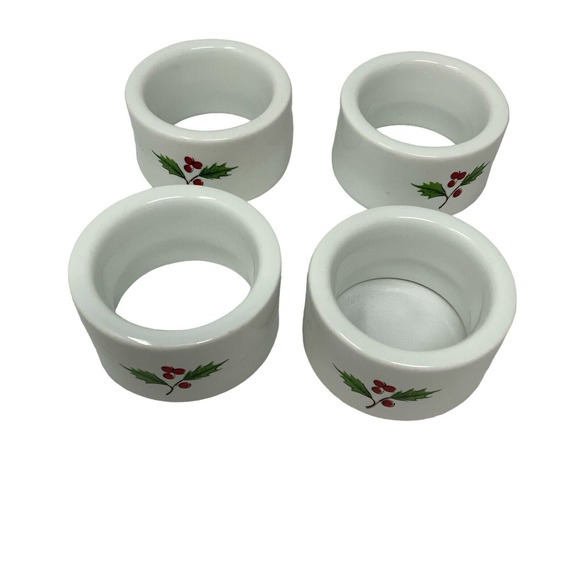 Vintage Christmas‎ Napkin Ring Set (4) Holly Red Berry Porcelain Japan W/Box - Picture 8 of 10